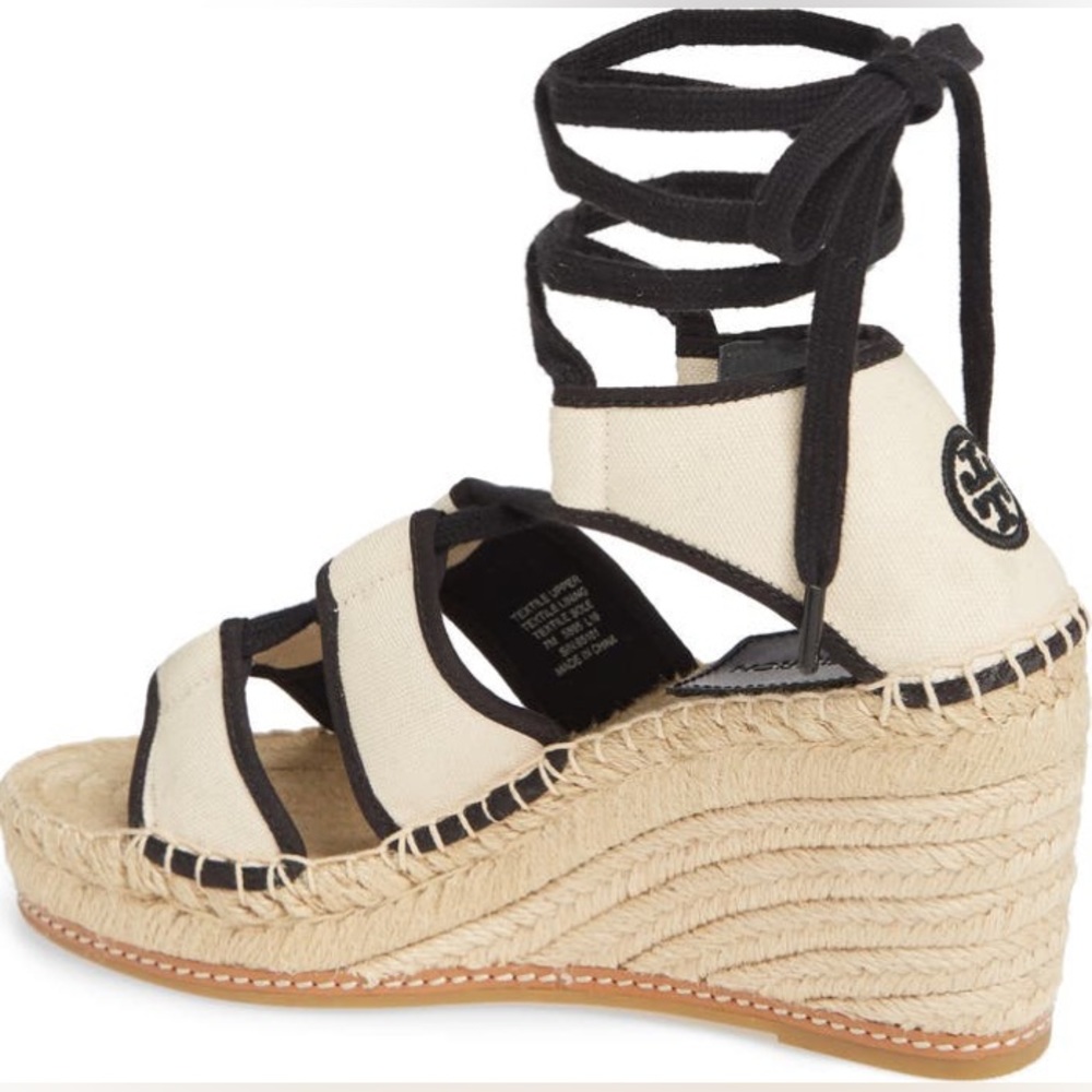 Tory Burch Color Block Canvas Ankle Tie Wedge Espadrille Shoes Size 8 **GORGEOUS - Picture 2 of 16